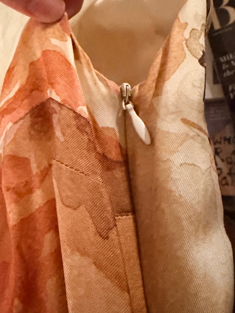 Piazza Sempione Silk Sleeveless Watercolor Mini Dress in Beige, Orange, & Brown - Picture 8 of 9